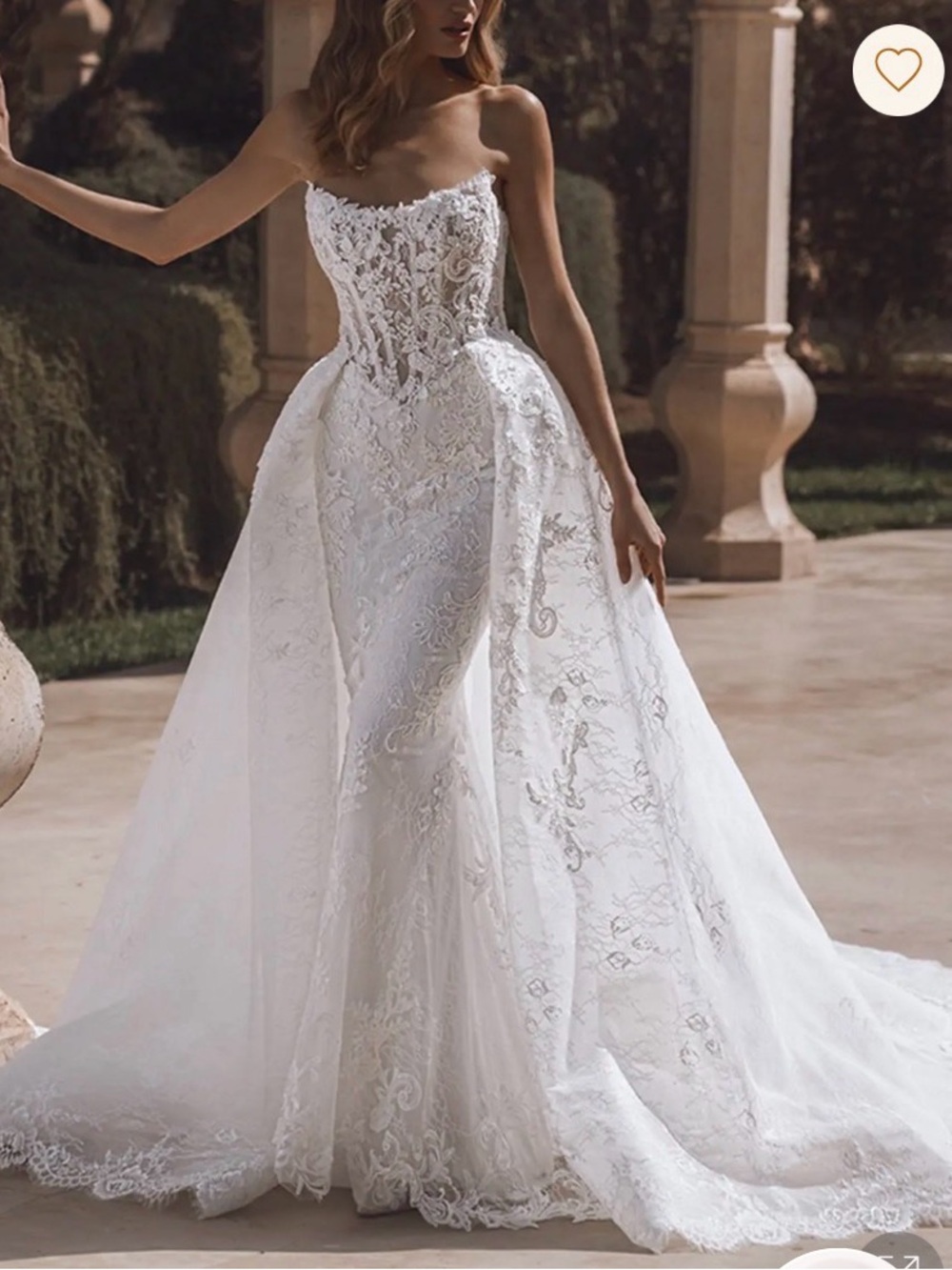 Trumpet/Mermaid Strapless wedding dress with detachable skirt- size 6